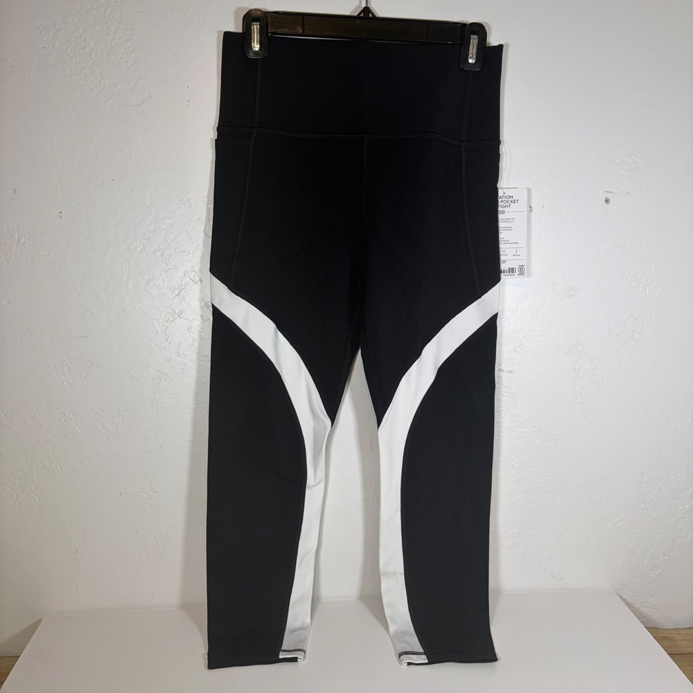 Athleta Salutation Stash Pocket II 7/8 Tight Black White Colorblock Medium NEW